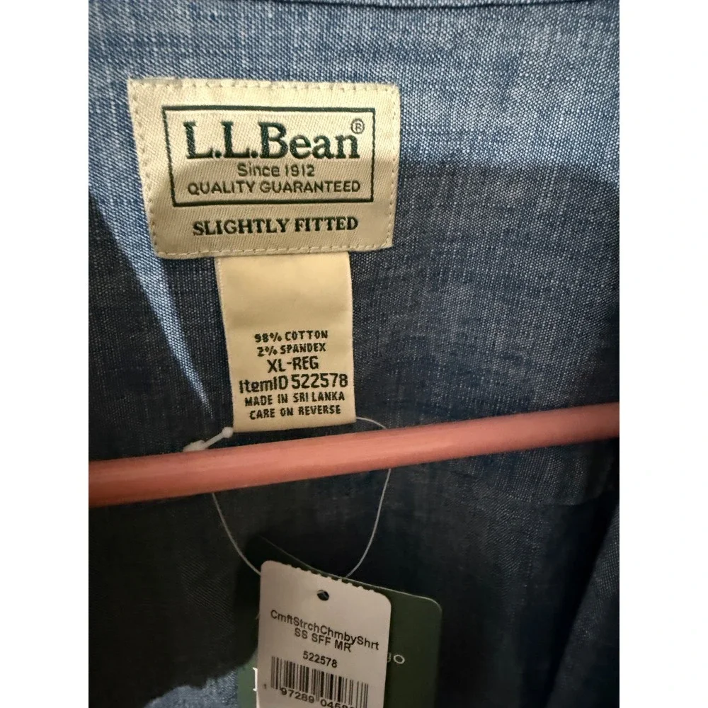 LL Bean Mens Comfort Stretch Chambray Shirt Indigo Blue XL 522578 NWT - Picture 5 of 5